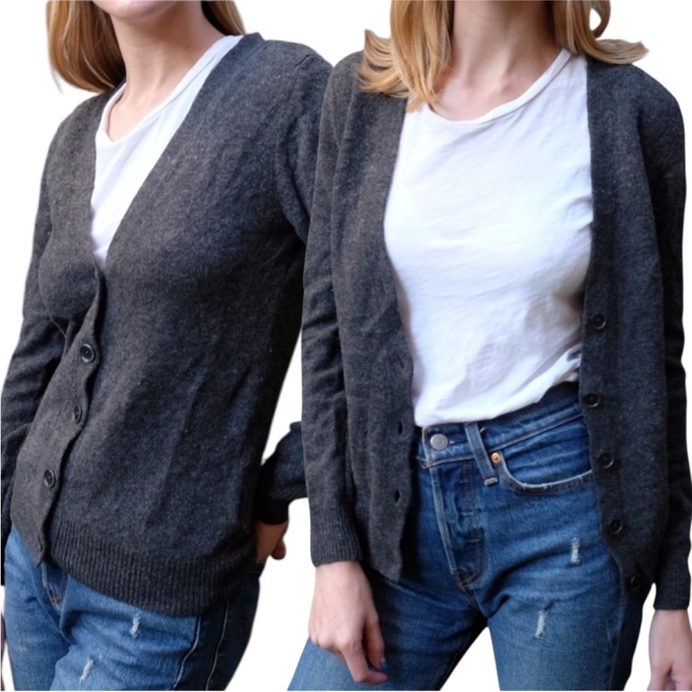 Uniqlo Charcoal Grey Knit V Neck Button Down Long Sleeve Cardigan Sweater Small - Picture 10 of 16